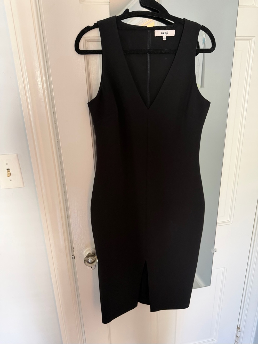 Likely Black V-Neck Sheath Dress with Front Slit. Worn once!